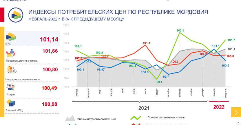 Индекс потребительских цен по Республике Мордовия за февраль 2022 года